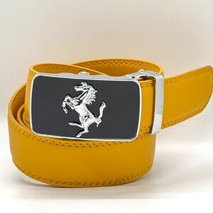 Mustard Yellow Belt Men's Women Leather Ratchet Belt with Automatic Buckle Horse